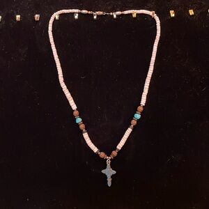 Handmade Turquoise Necklace with Green/Red Cross